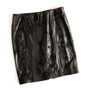 WHBM | Genuine Leather Pencil Skirt Floral New